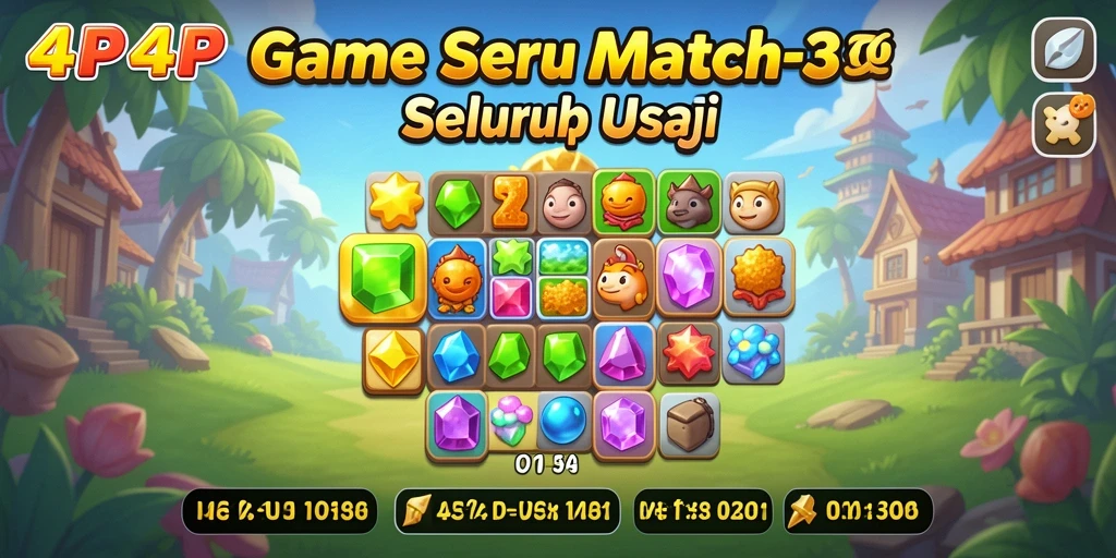 Tangkapan layar gameplay Match-3 yang penuh warna dan menantang.