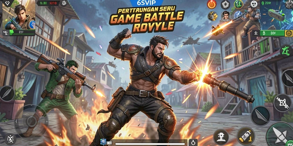 Screenshot utama gameplay 6SVIP, menampilkan aksi Battle Royale yang intens.