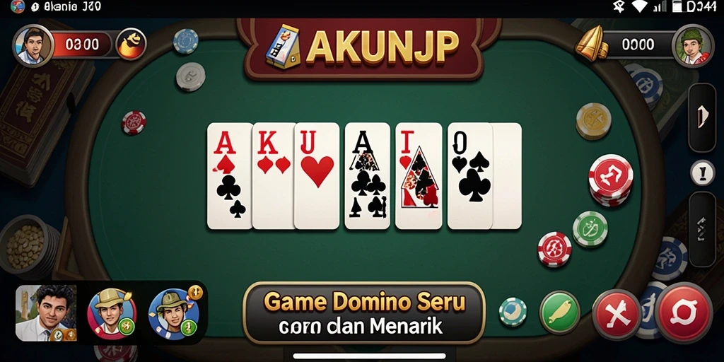 Screenshot utama AKUNJP menunjukkan gameplay Domino yang mengasyikkan.