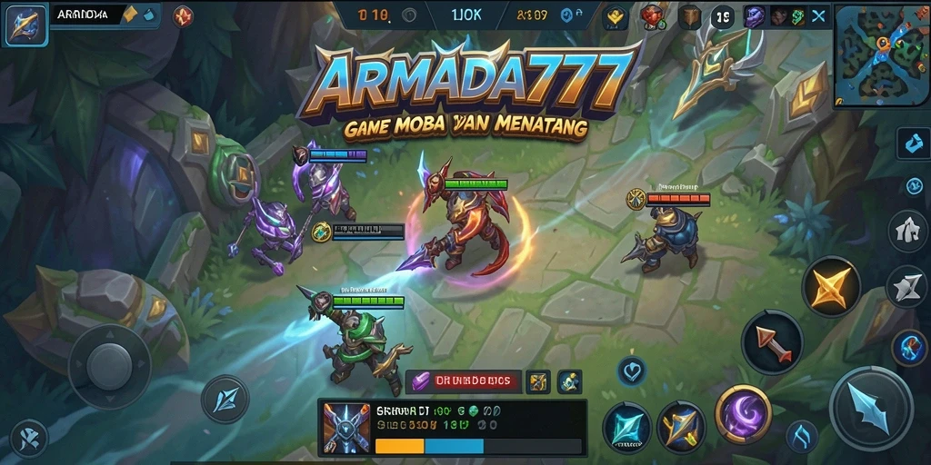 Screenshot utama <strong>ARMADA777</strong> menampilkan aksi gameplay MOBA yang penuh strategi.