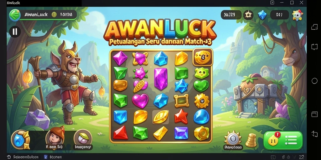 Screenshot gameplay <strong>AWANLUCK</strong> menampilkan keseruan mencocokkan permata.