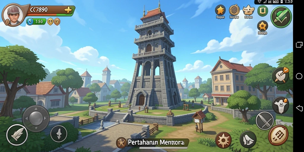 Screenshot C7890 menampilkan aksi menara menghancurkan musuh dalam permainan Tower Defense.