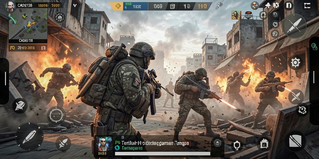 Screenshot gameplay CADAS138 menunjukkan aksi tembak-menembak yang mendebarkan.