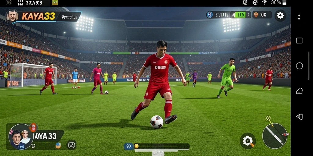 Tangkapan layar utama KAYA33 menampilkan gameplay sepak bola yang menarik.