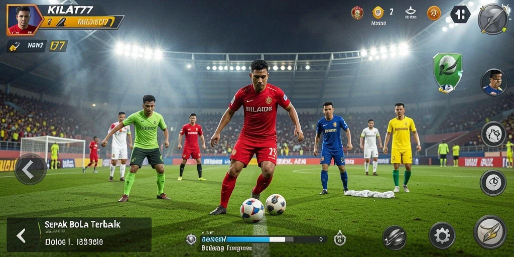 Tampilan gameplay KILAT77 dengan aksi sepak bola seru dan dramatis.