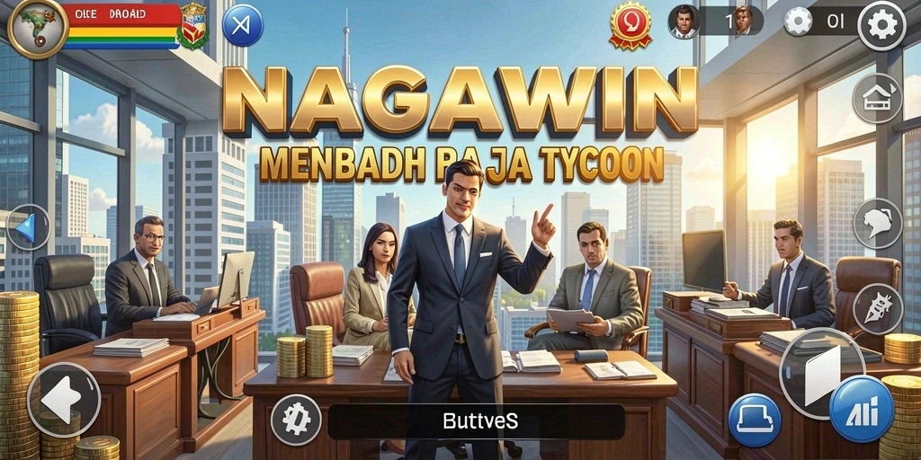 Tampilan gameplay NAGAWIN yang menarik saat membangun bisnis Tycoon.