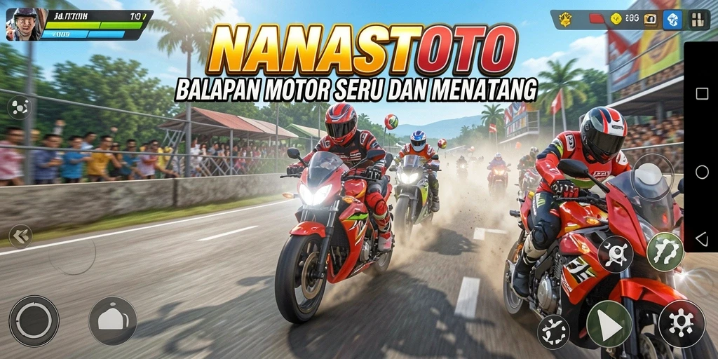 Tampilan gameplay seru dari NANASTOTO, balapan motor yang menantang.