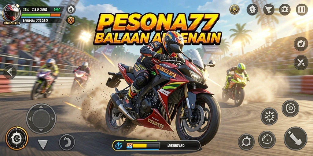 Tangkapan layar PESONA77 menampilkan aksi balapan motor yang mendebarkan.