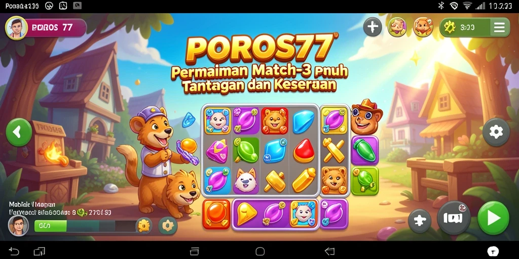 Tampilan menarik dari gameplay POROS77 dengan elemen Match-3.
