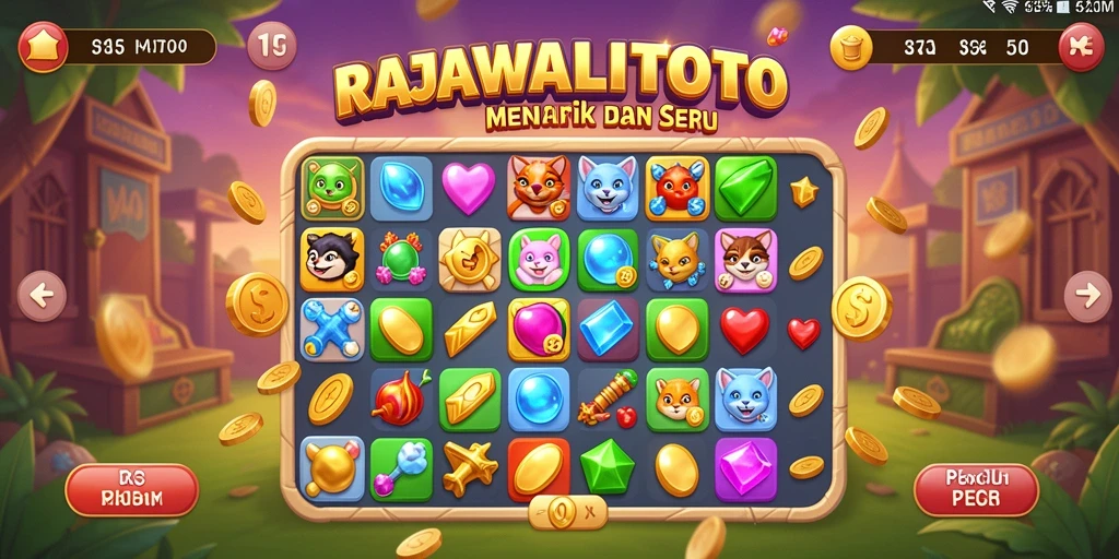 Tangkapan layar gameplay RAJAWALITOTO yang menampilkan kombinasi elemen Match-3.
