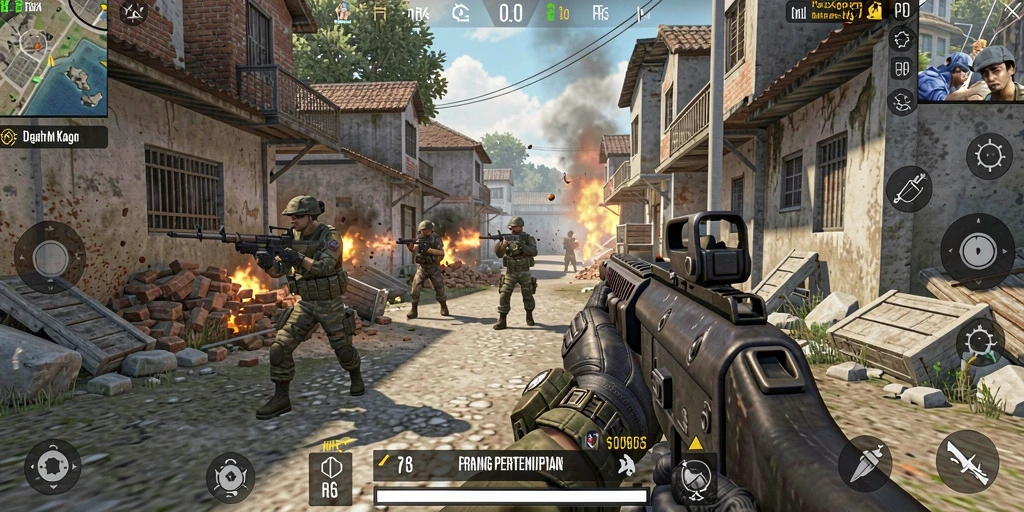 Menampilkan intensitas pertempuran dalam game FPS RP8.