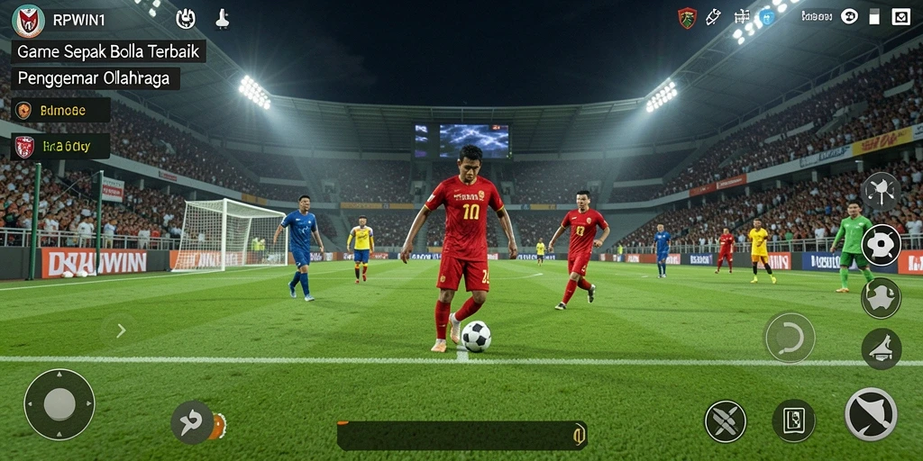 Gameplay seru RPWIN1 yang menampilkan pertandingan sepak bola yang mendebarkan.