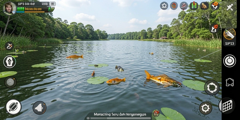 Tampilan gameplay SIP33 yang memukau saat menangkap ikan di perairan indah.