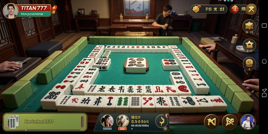 Screenshot gameplay TITAN777 menampilkan suasana permainan Mahjong yang seru.
