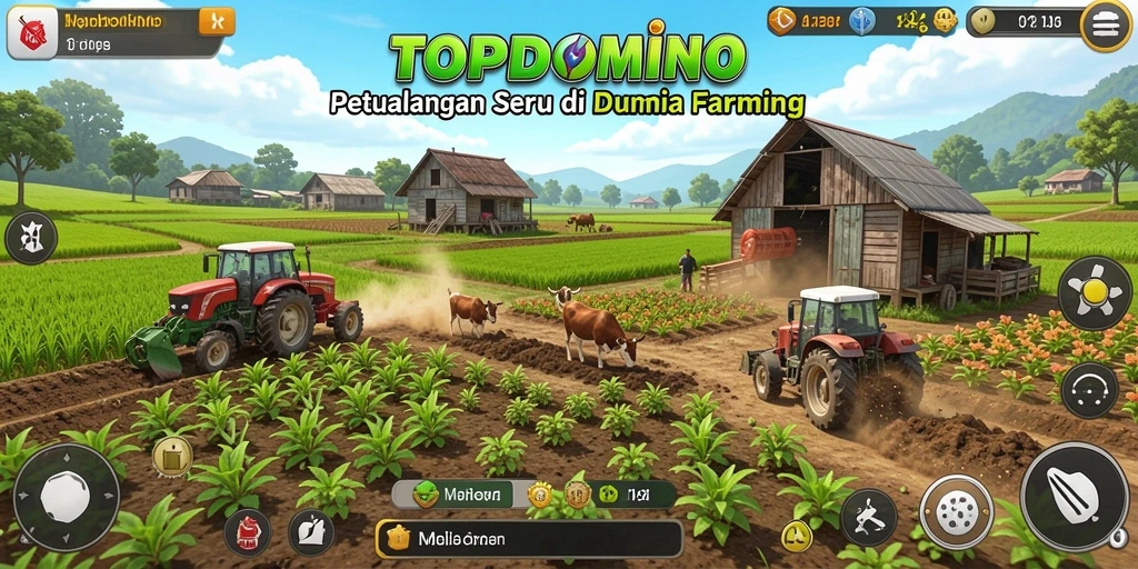 Screenshot utama TOPDOMINO menampilkan keseruan gameplay Farming yang interaktif.