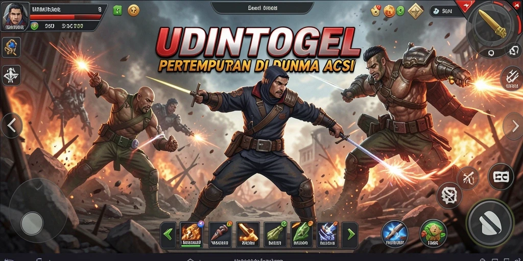 Screenshot utama gameplay UDINTOGEL menampilkan aksi seru yang mendebarkan.